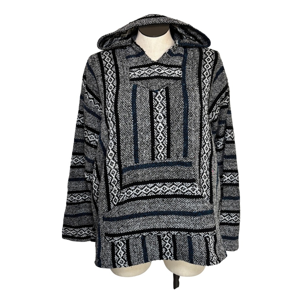 Baja Joe Mens Grey Black White‎ Geometric Baja Hoodie Pullover Size Large